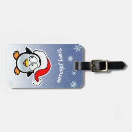 Koele pinguïn met kerstmuts bagagelabel