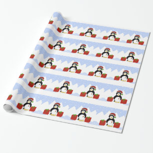Koele pinguïn met kerstpakketten cadeaupapier