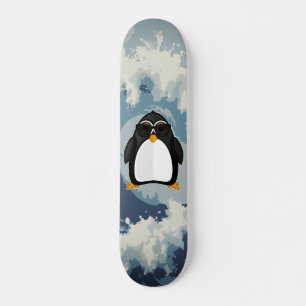 Koele Pinguïn Met Zonnebril Blauwe Oceaangolf Skateboard
