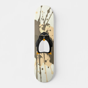 Koele Pinguïn Met Zonnebril Neutrale Verfspatten Skateboard