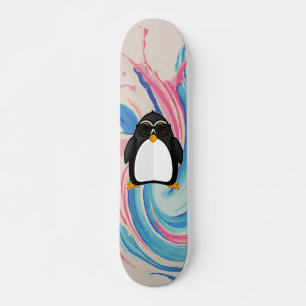 Koele Pinguïn Met Zonnebril Roze en Blauwe Verf Skateboard