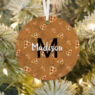 Koele pizzasneden  bruin motief Monogram Metalen Ornament