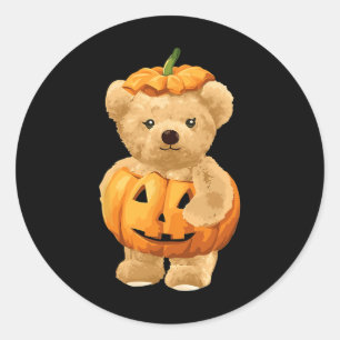 Koele pompoen en Beer voor Halloween Ronde Sticker