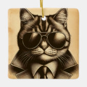 Koele Retro Kat in Aviator Zonnebril Kerstmis Keramisch Ornament (Voorkant)