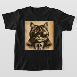 Koele Retro Kat in Aviator Zonnebril, Sepia Kinder T-shirt
