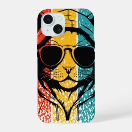 Koele Retro Kat met Zonnebril iPhone 15 Hoesje