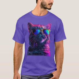 Koele Retro Regenboog Zonnebril Kat T-shirt