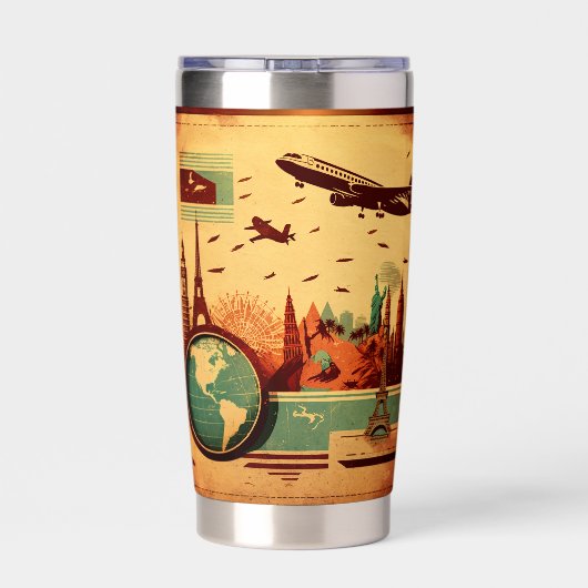 Koele retro reisliefhebbers vliegtuig geïsoleerde drinkbeker (Achterkant)