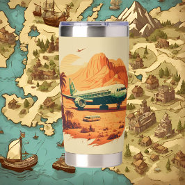 Koele retro reisliefhebbers vliegtuig geïsoleerde drinkbeker