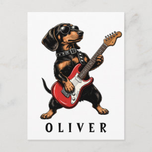Koele Rocker Dachshund Hond Speelt Elektrische Git Briefkaart