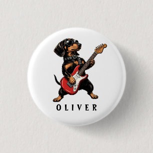 Koele Rocker Dachshund Hond Speelt Elektrische Git Ronde Button 3,2 Cm