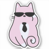 Koele Roze Kat met Zonnebril Sticker (Voorkant)