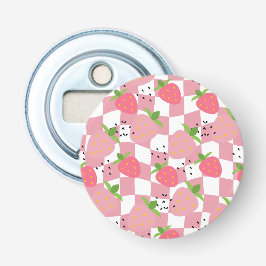 Koele Roze Keuken Aardbeien Geruit Ontwerp Button Flesopener