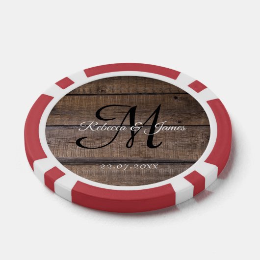 Koele rustieke Monogram Script Naam Bruiloft Poker Chips (Enkel)
