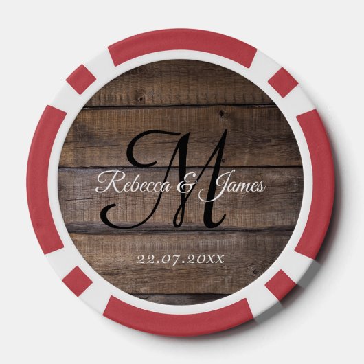 Koele rustieke Monogram Script Naam Bruiloft Poker Chips (Achterkant)