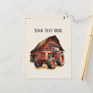 Koele schuur en tractor tekst toevoegen Boeren Briefkaart