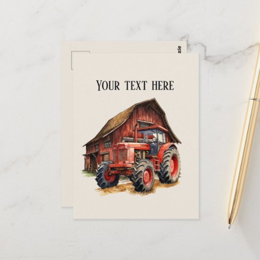 Koele schuur en tractor tekst toevoegen Boeren Briefkaart (Voorkant / Achterkant in situ)