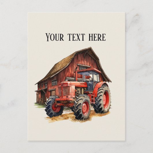 Koele schuur en tractor tekst toevoegen Boeren Briefkaart (Voorkant)
