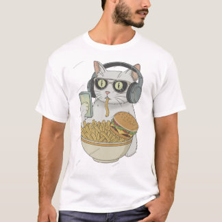 Koele Snack Kat met Koptelefoons . T-shirt
