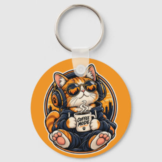 Koele Streetwear Kat Drinkt Koffie Sleutelhanger