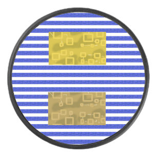 Koele Strepen Blauw Goud Geometrisch Hockey Puck