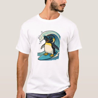 Koele Surfende Pinguïn met Zonnebril T-shirt