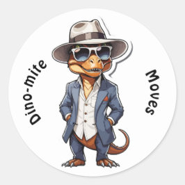Koele T-Rex Cartoon in een pak met Pet Ronde Sticker