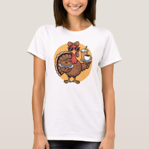 Koele Thanksgiving Turkije met Taart en Koffie T-shirt