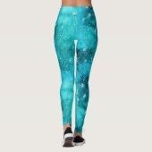 Koele Turquoise Winter Sneeuwpatroon Waterverf Leggings (Achterkant)