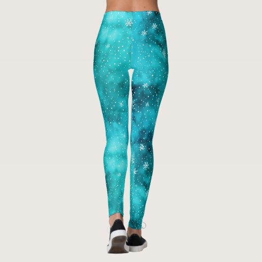 Koele Turquoise Winter Sneeuwpatroon Waterverf Leggings (Achterkant)