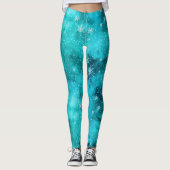 Koele Turquoise Winter Sneeuwpatroon Waterverf Leggings (Voorkant)