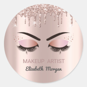Koele valse wimpers, roze gouden druppels, make-up ronde sticker