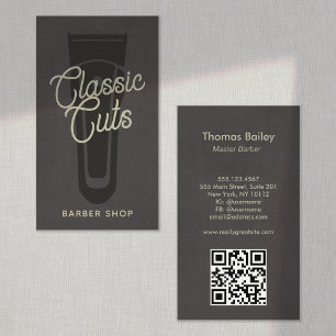 Koele vintage barbershop QR-code Visitekaartje