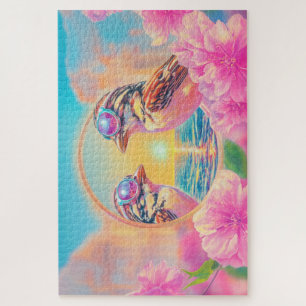 Koele vogels met zonnebril bij zonsondergang legpuzzel