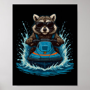 Koele Wasbeer Met Zonnebril Jetski Rijder Zomer Sf Poster