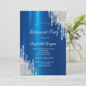 Koele zilveren glitter druppels blauw metallic kaart (Staand voorkant)