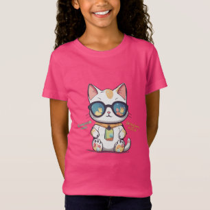 Koele zomerkat met een zonnebril t-shirt