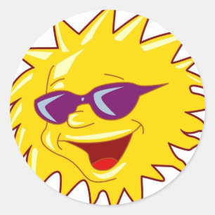 Koele zon met zonnebril ronde sticker