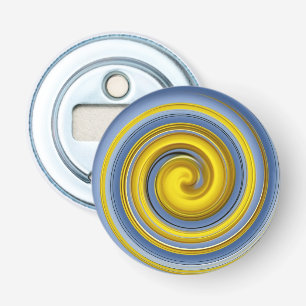Koelgeel en blauw-spiraal button flesopener