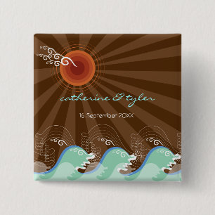 Koelgolven Brown Sun Tropical Beach Wedding Button