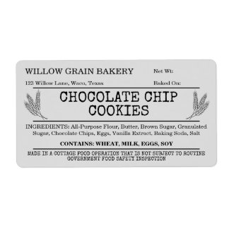 Koelgrijze cottage chocoladestukjeskoeklabel etiket