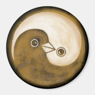 Koelkastmagneet met gouden YinYang vredesduiven. Magneet