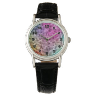 Koelregenboogkleurige mozaïek horloge