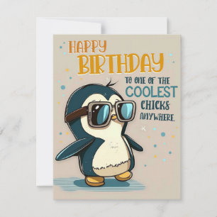 Koelste Chick Penguin Birthday Kaart