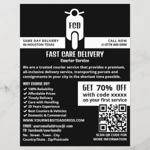 Koerier bromfiets Logo, koeriersdienst Adverteren Flyer