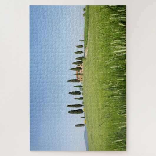 Koeshuis in Toscane met cyperen en tarwe Legpuzzel (Verticaal)