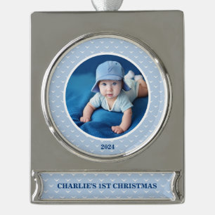 Koester het moment: foto van baby's eerste kerst verzilverd banner ornament