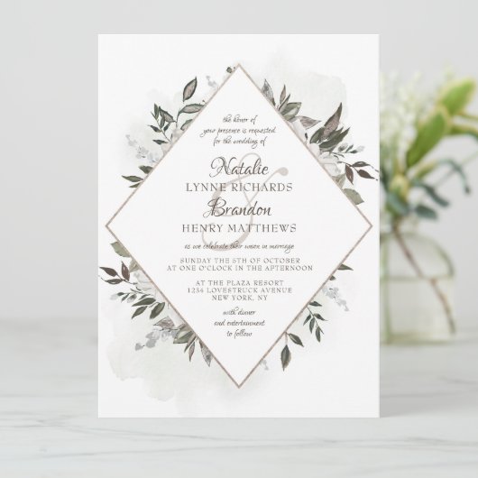 Koesteren Roos Goud Diamant Lijst Bruiloft Kaart (Staand voorkant)