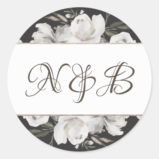 Koesteren Wit Bloemen Monogram Bruiloft Ronde Sticker (Voorkant)