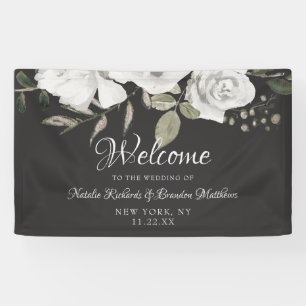  Koesteren Wit Bloemen Roos Bruiloft Welkom Spandoek